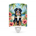 Bernese Mountain Dog Luau Ceramic Night Light Compact, UL-Certified, Ideal for Bedroom, Bathroom, Nursery, Hallway, Kitchen, 6x4x3, Multicolor