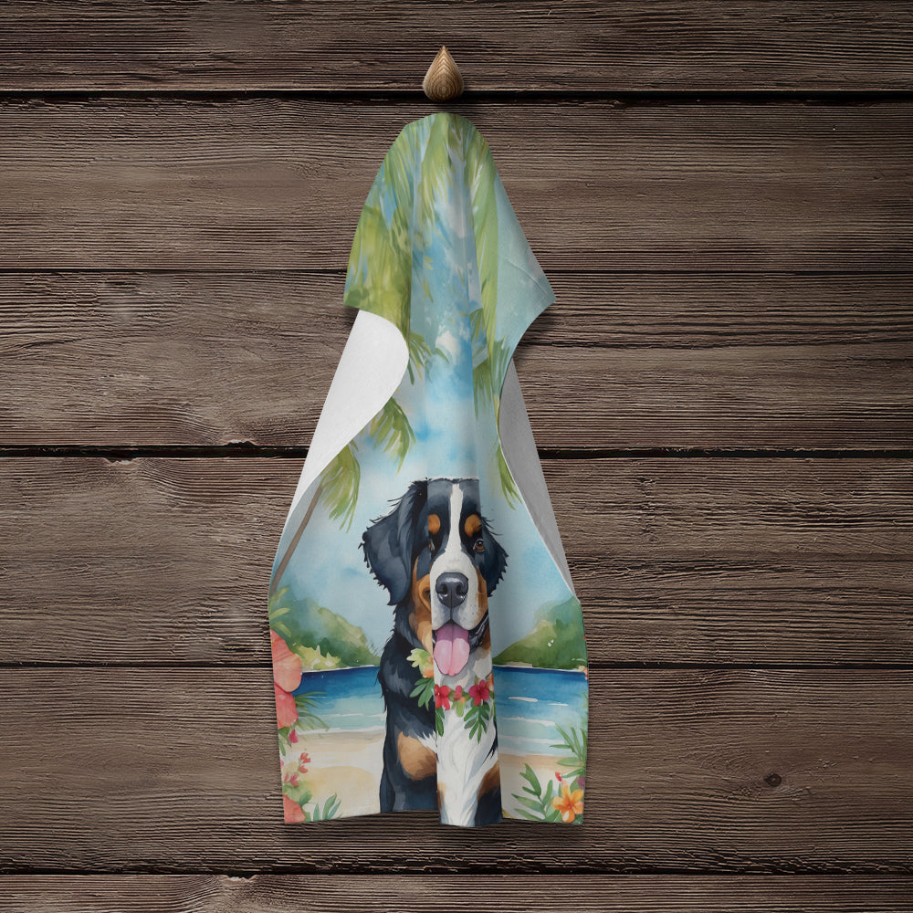 Bernese Mountain Dog Luau Kitchen Towel Velour Plush Front and Cotton Loop Back Machine Washable