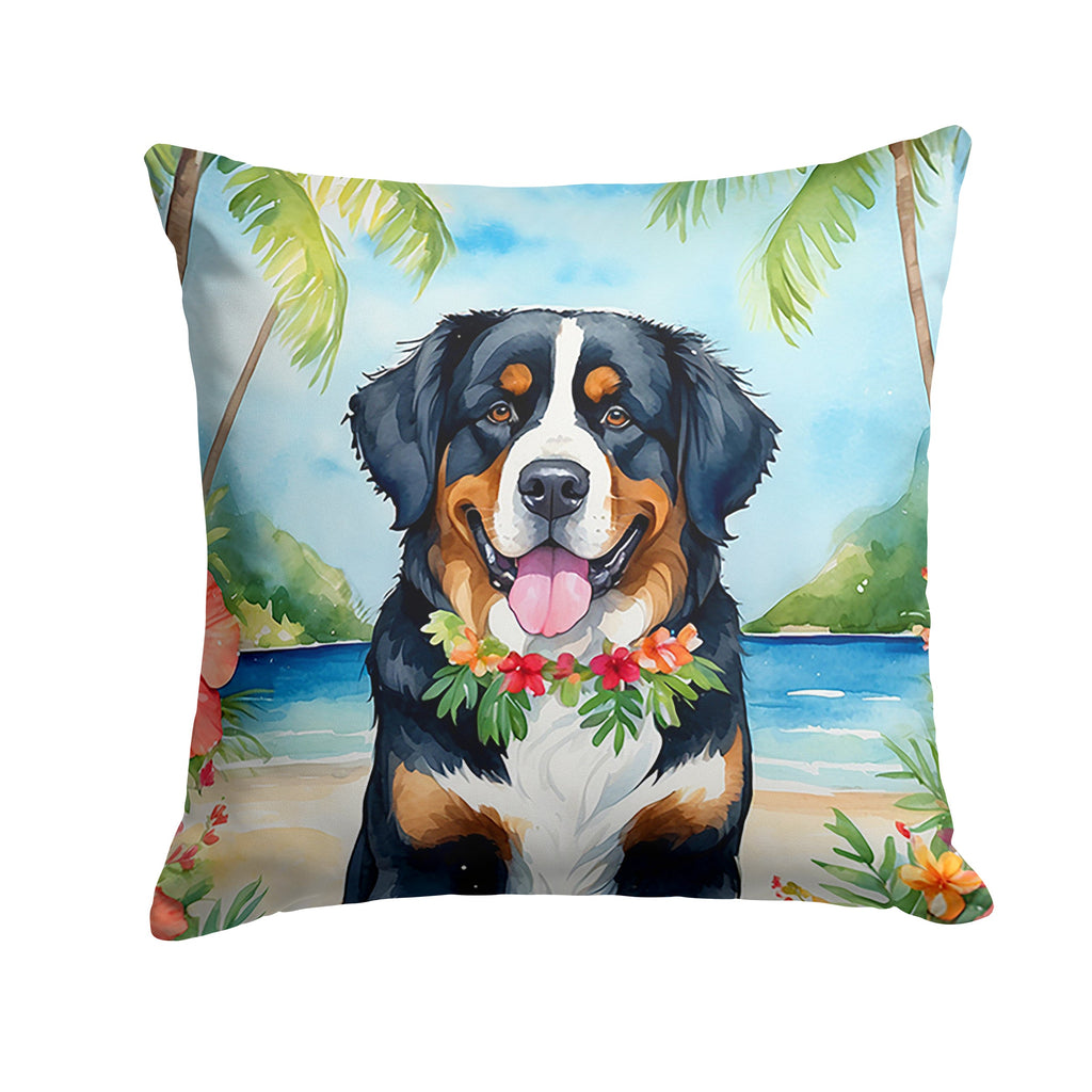 Bernese Mountain Dog Luau Decorative Throw Pillow 14x14 Indoor Outdoor Accent Cushion, Fabric Cover with Insert for Sofa, Bed, Porch & Living Room