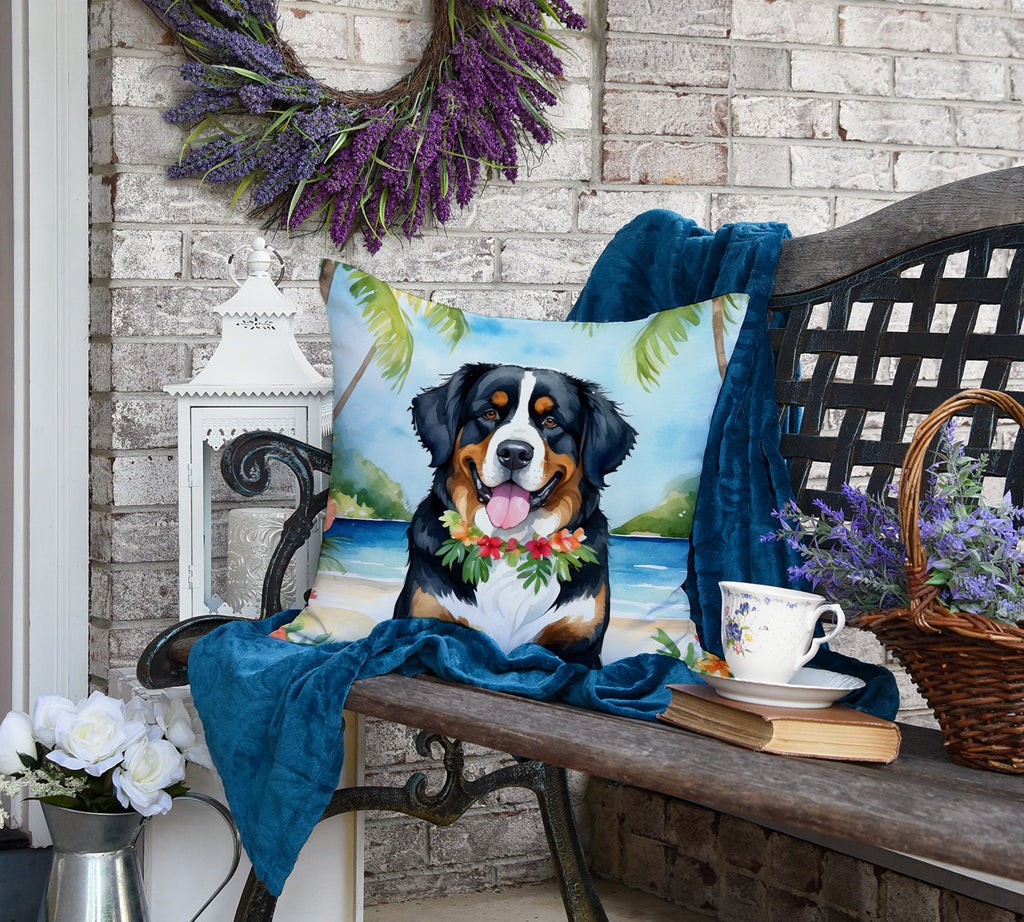 Bernese Mountain Dog Luau Decorative Throw Pillow 18x18 Indoor Outdoor Accent Cushion, Fabric Cover with Insert for Sofa, Bed, Porch & Living Room