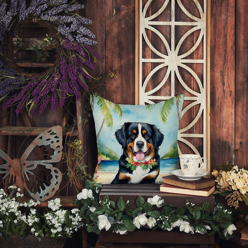 Bernese Mountain Dog Luau Decorative Throw Pillow 18x18 Indoor Outdoor Accent Cushion, Fabric Cover with Insert for Sofa, Bed, Porch & Living Room
