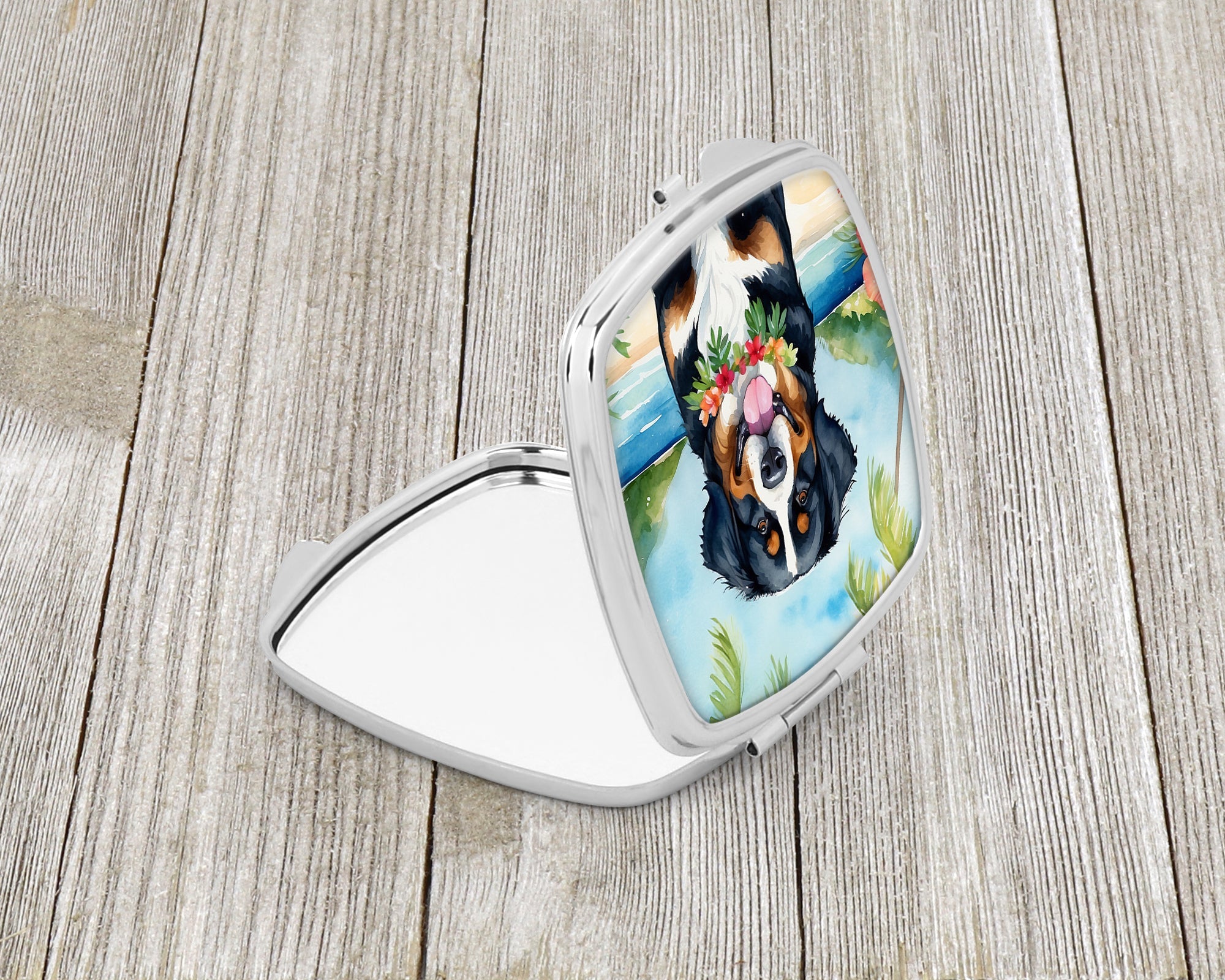Bernese Mountain Dog Luau Compact Mirror Decorative Travel Makeup Mirror for Women Girls Gifts Pocket Makeup Mirror Folding Handheld