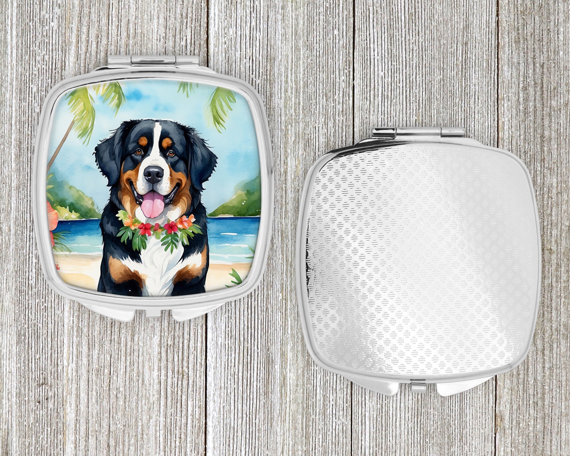 Bernese Mountain Dog Luau Compact Mirror Decorative Travel Makeup Mirror for Women Girls Gifts Pocket Makeup Mirror Folding Handheld