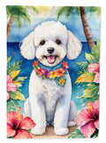 Bichon Frise Luau House Flag 28x40 Porch Sleeve Pole Decorative Outside Yard Banner Artwork Wall Hanging, Polyester