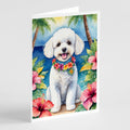 Bichon Frise Luau Greeting Cards Pack of 8 Blank Cards with Envelopes Whimsical A7 Size 5x7