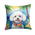 Bichon Frise Luau Decorative Throw Pillow 14x14 Indoor Outdoor Accent Cushion, Fabric Cover with Insert for Sofa, Bed, Porch & Living Room