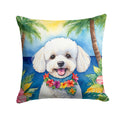 Bichon Frise Luau Decorative Throw Pillow 18x18 Indoor Outdoor Accent Cushion, Fabric Cover with Insert for Sofa, Bed, Porch & Living Room