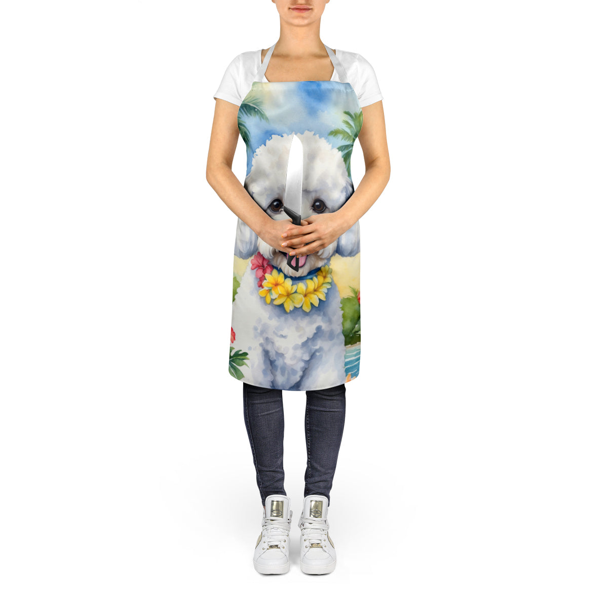 Bichon Frise Luau Apron Cooking Kitchen Server Baking Crafts Gardening for Adult Women Men, Unisex, Large, Multicolor