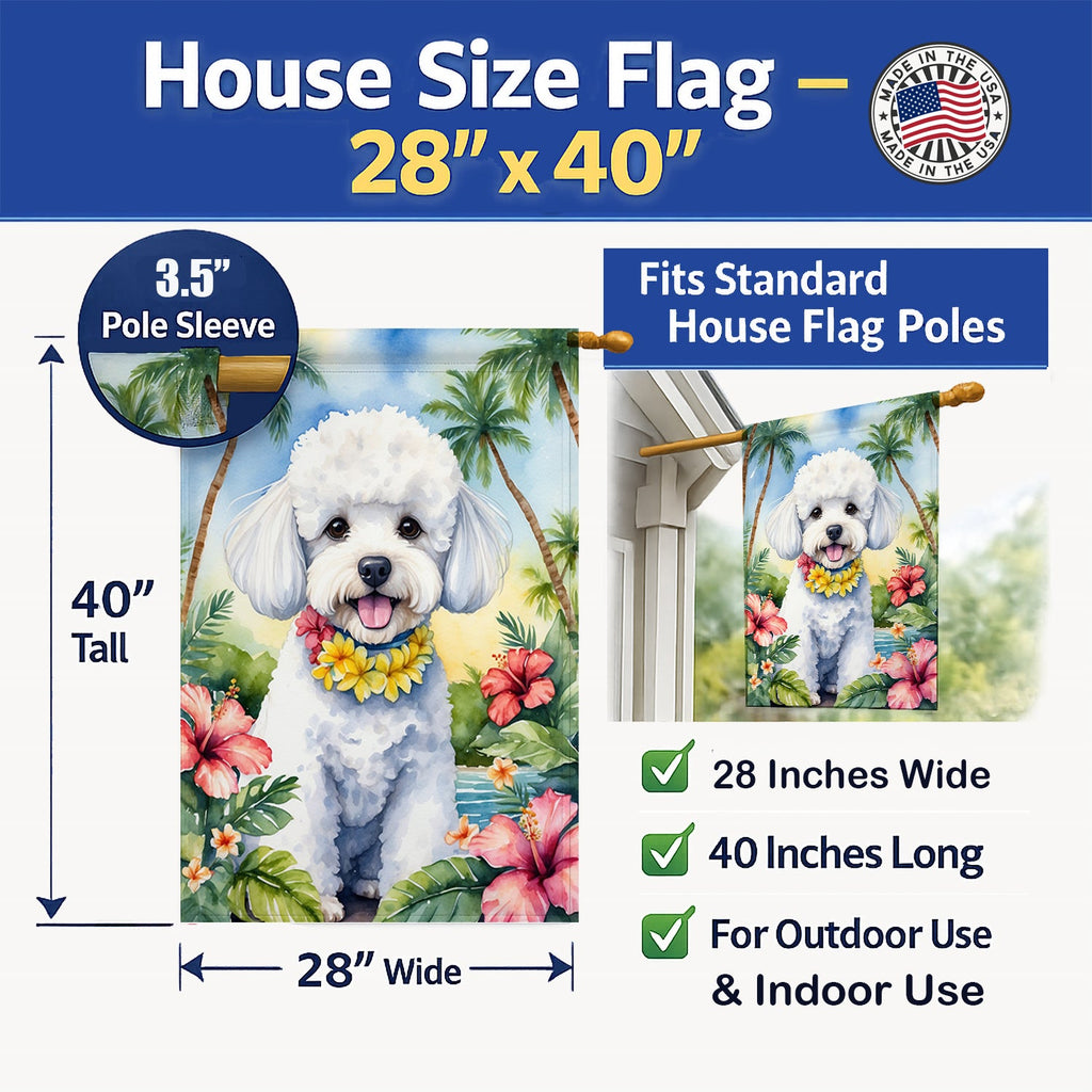 Bichon Frise Luau House Flag 28x40 Porch Sleeve Pole Decorative Outside Yard Banner Artwork Wall Hanging, Polyester