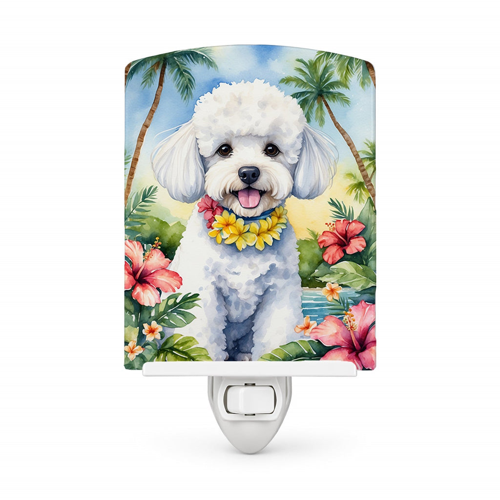 Bichon Frise Luau Ceramic Night Light Compact, UL-Certified, Ideal for Bedroom, Bathroom, Nursery, Hallway, Kitchen, 6x4x3, Multicolor