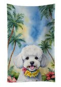 Bichon Frise Luau Kitchen Towel Velour Plush Front and Cotton Loop Back Machine Washable