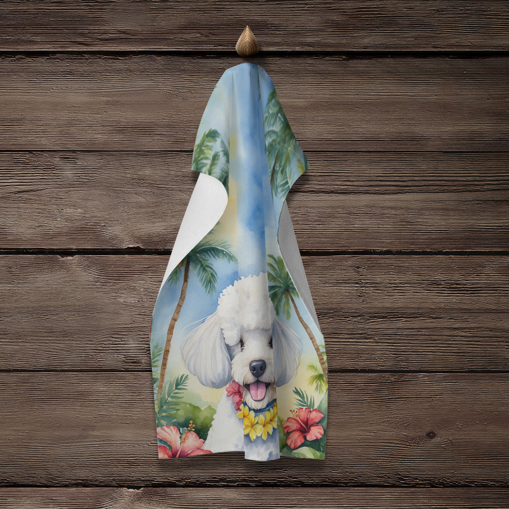 Bichon Frise Luau Kitchen Towel Velour Plush Front and Cotton Loop Back Machine Washable
