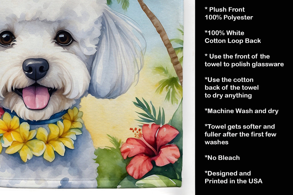 Bichon Frise Luau Kitchen Towel Velour Plush Front and Cotton Loop Back Machine Washable