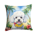 Bichon Frise Luau Decorative Throw Pillow 14x14 Indoor Outdoor Accent Cushion, Fabric Cover with Insert for Sofa, Bed, Porch & Living Room