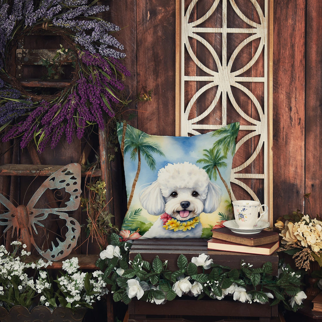Bichon Frise Luau Decorative Throw Pillow 18x18 Indoor Outdoor Accent Cushion, Fabric Cover with Insert for Sofa, Bed, Porch & Living Room