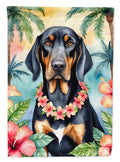 Black and Tan Coonhound Luau House Flag 28x40 Porch Sleeve Pole Decorative Outside Yard Banner Artwork Wall Hanging, Polyester