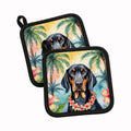 Black and Tan Coonhound Luau Pot Holder Set of 2 Heat Resistant Quilted Hot Pads 7.5 x 7.5 Inch, Insulated Kitchen Trivets for Cooking & Baking