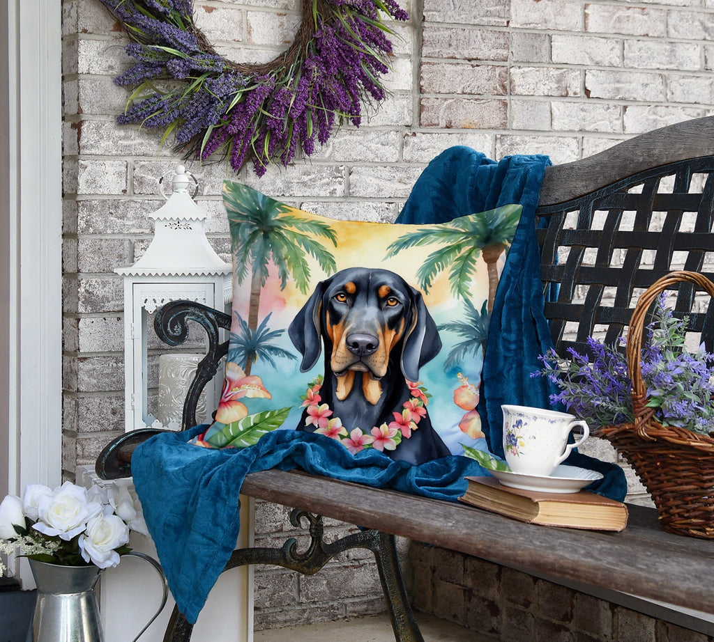 Black and Tan Coonhound Luau Decorative Throw Pillow 18x18 Indoor Outdoor Accent Cushion, Fabric Cover with Insert for Sofa, Bed, Porch & Living Room