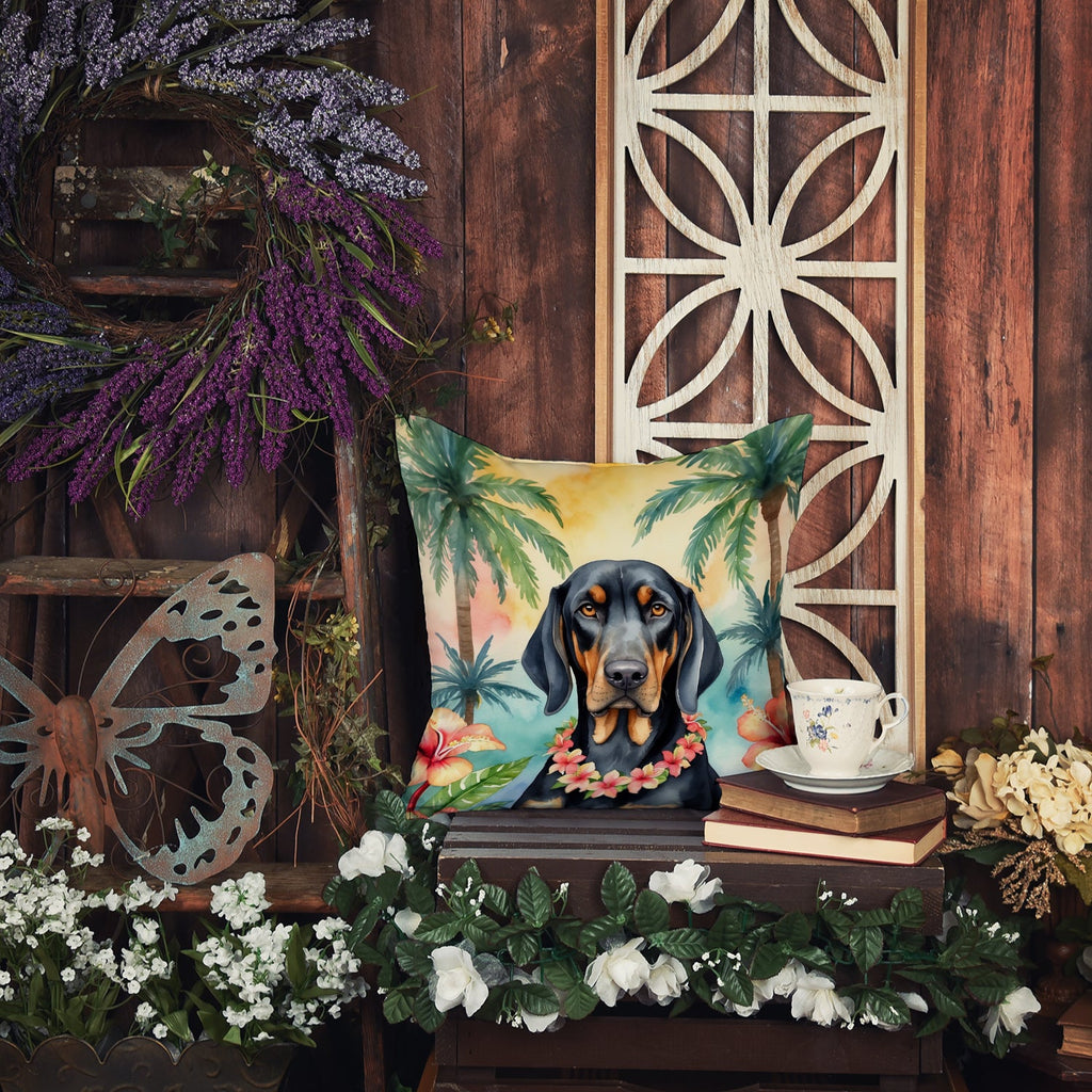 Black and Tan Coonhound Luau Decorative Throw Pillow 18x18 Indoor Outdoor Accent Cushion, Fabric Cover with Insert for Sofa, Bed, Porch & Living Room