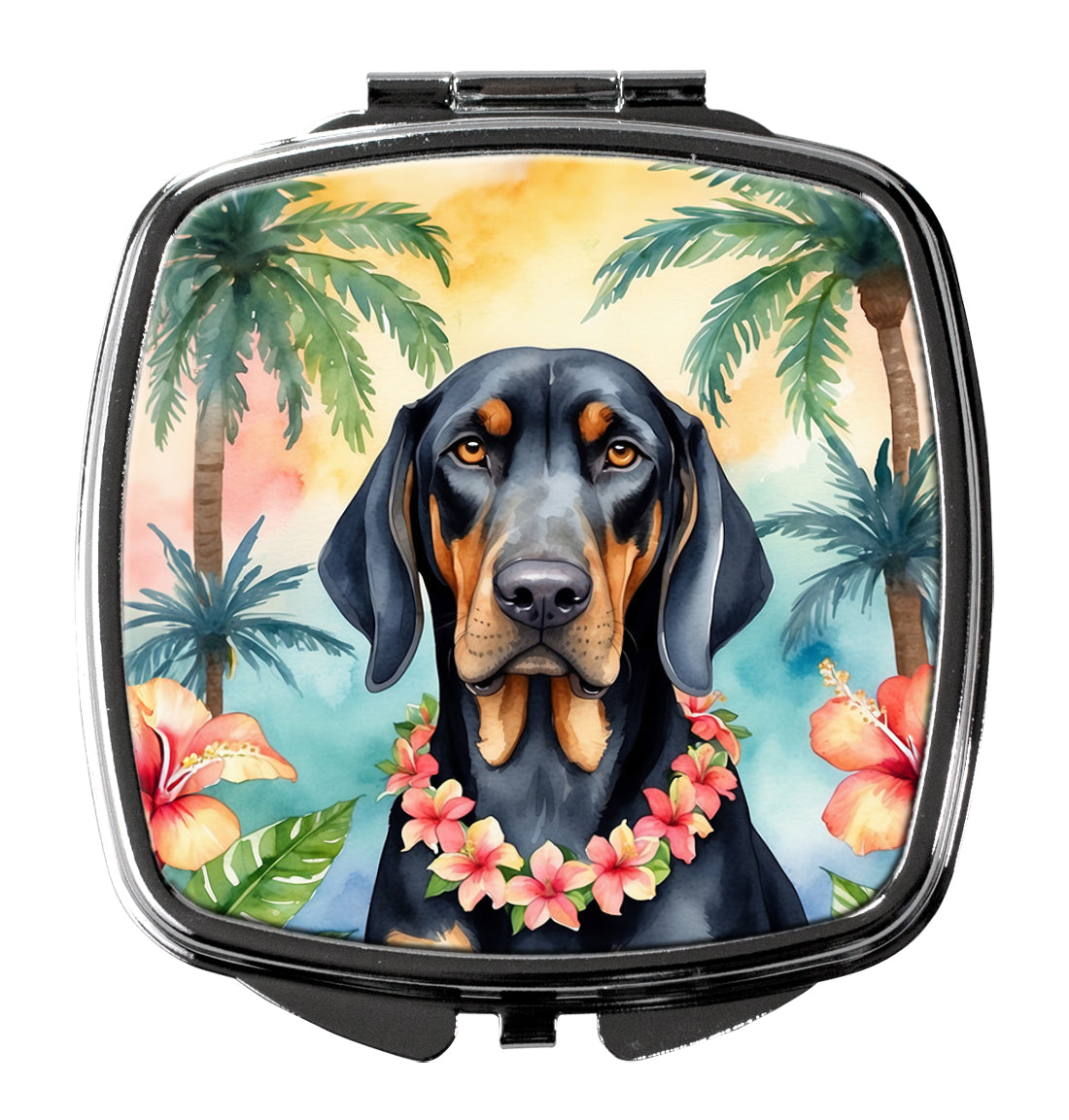 Black and Tan Coonhound Luau Compact Mirror Decorative Travel Makeup Mirror for Women Girls Gifts Pocket Makeup Mirror Folding Handheld