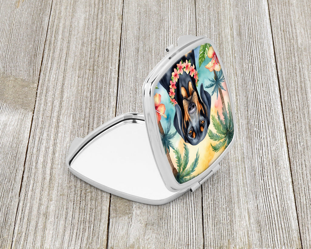 Black and Tan Coonhound Luau Compact Mirror Decorative Travel Makeup Mirror for Women Girls Gifts Pocket Makeup Mirror Folding Handheld