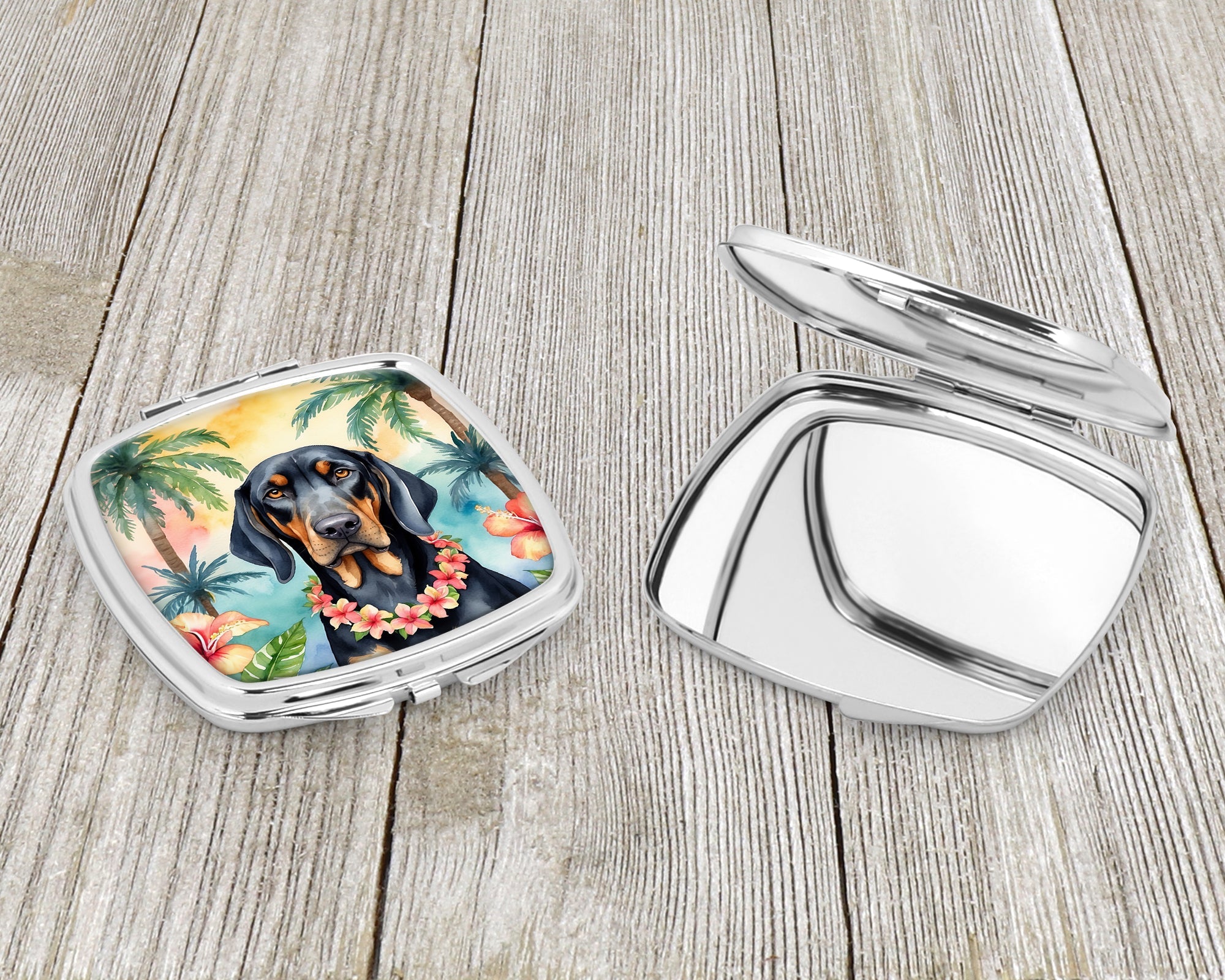 Black and Tan Coonhound Luau Compact Mirror Decorative Travel Makeup Mirror for Women Girls Gifts Pocket Makeup Mirror Folding Handheld