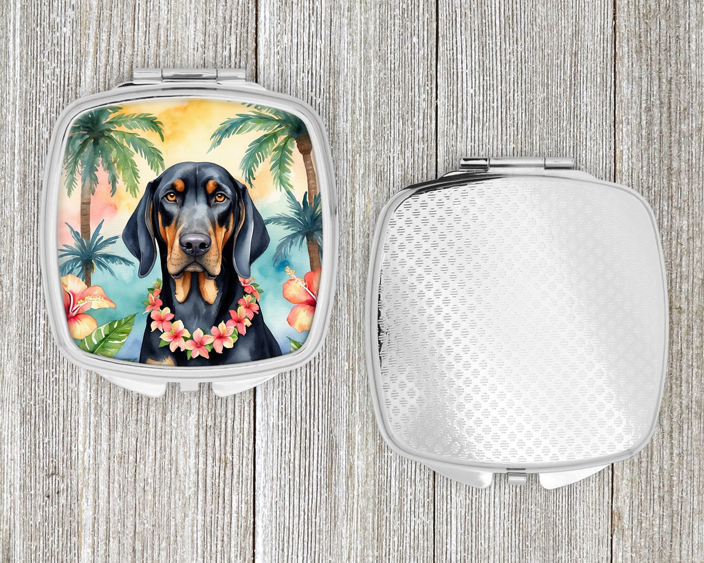 Black and Tan Coonhound Luau Compact Mirror Decorative Travel Makeup Mirror for Women Girls Gifts Pocket Makeup Mirror Folding Handheld
