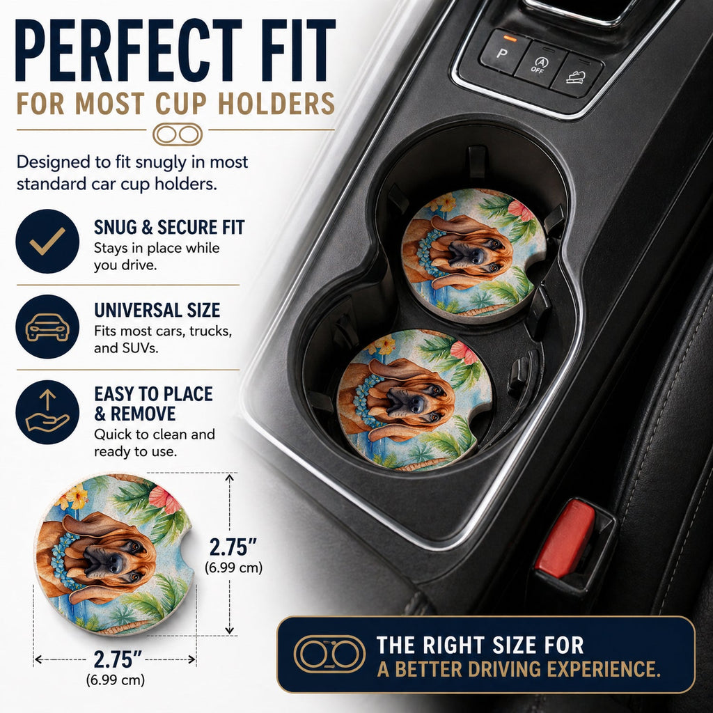 Bloodhound Luau Set of 2 Cup Holder Car Coasters Absorbent Round Sandstone Coasters Gifts for Men or Women, 2.5, Multicolor