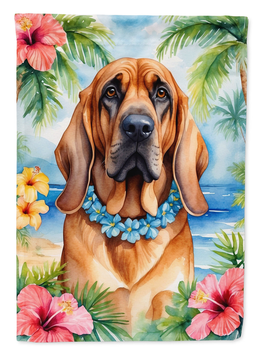 Bloodhound Luau House Flag 28x40 Porch Sleeve Pole Decorative Outside Yard Banner Artwork Wall Hanging, Polyester