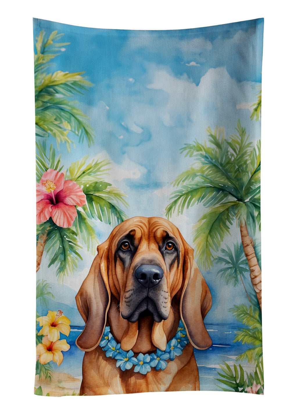 Bloodhound Luau Kitchen Towel Velour Plush Front and Cotton Loop Back Machine Washable
