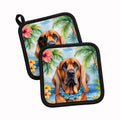 Bloodhound Luau Pot Holder Set of 2 Heat Resistant Quilted Hot Pads 7.5 x 7.5 Inch, Insulated Kitchen Trivets for Cooking & Baking