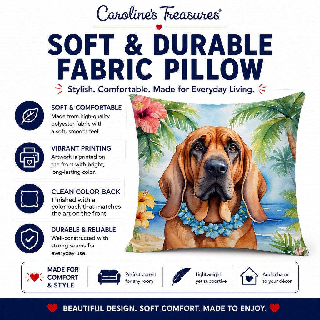 Bloodhound Luau Decorative Throw Pillow 14x14 Indoor Outdoor Accent Cushion, Fabric Cover with Insert for Sofa, Bed, Porch & Living Room