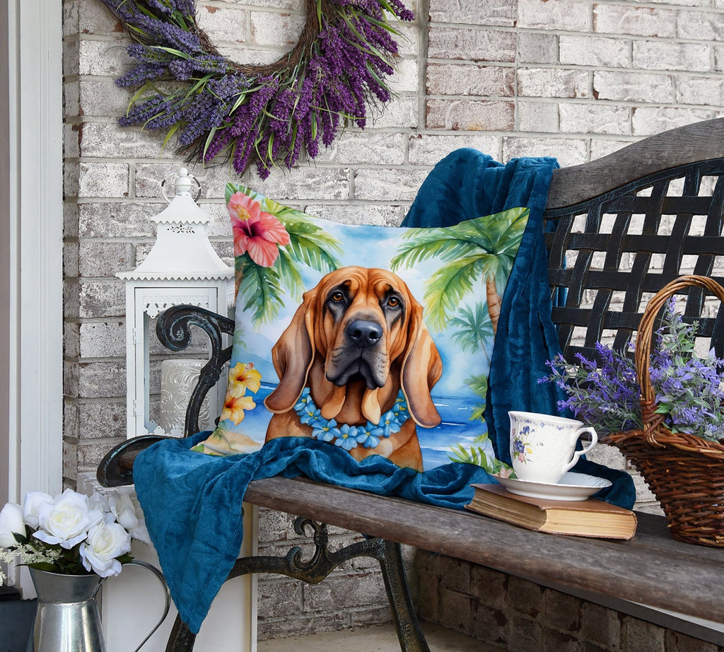 Bloodhound Luau Decorative Throw Pillow 18x18 Indoor Outdoor Accent Cushion, Fabric Cover with Insert for Sofa, Bed, Porch & Living Room