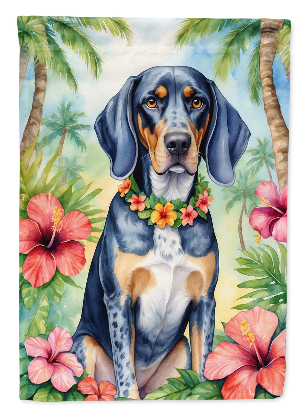 Bluetick Coonhound Luau House Flag 28x40 Porch Sleeve Pole Decorative Outside Yard Banner Artwork Wall Hanging, Polyester
