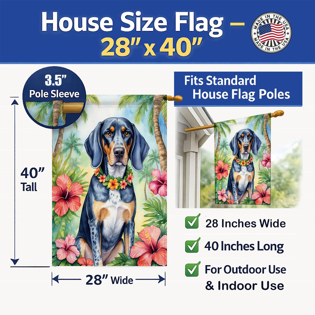 Bluetick Coonhound Luau House Flag 28x40 Porch Sleeve Pole Decorative Outside Yard Banner Artwork Wall Hanging, Polyester