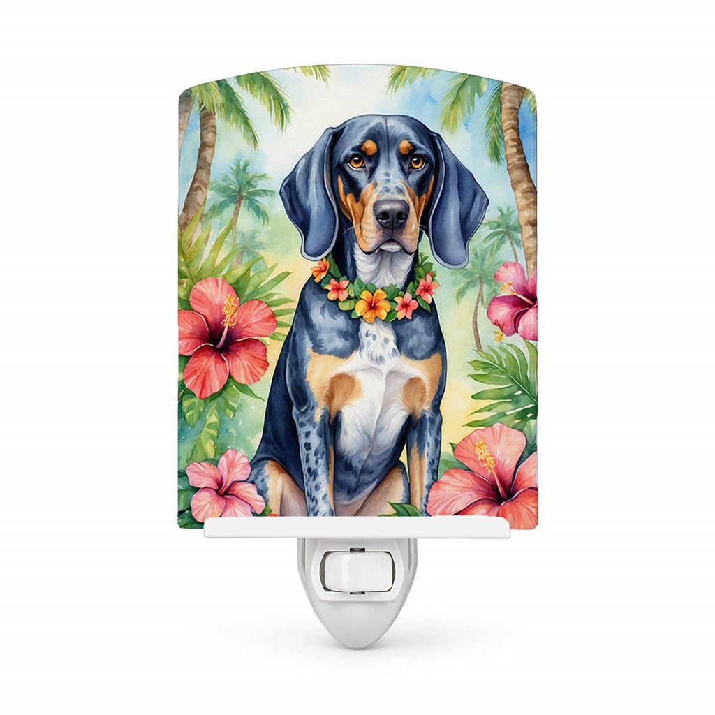 Bluetick Coonhound Luau Ceramic Night Light Compact, UL-Certified, Ideal for Bedroom, Bathroom, Nursery, Hallway, Kitchen, 6x4x3, Multicolor