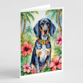 Bluetick Coonhound Luau Greeting Cards Pack of 8 Blank Cards with Envelopes Whimsical A7 Size 5x7
