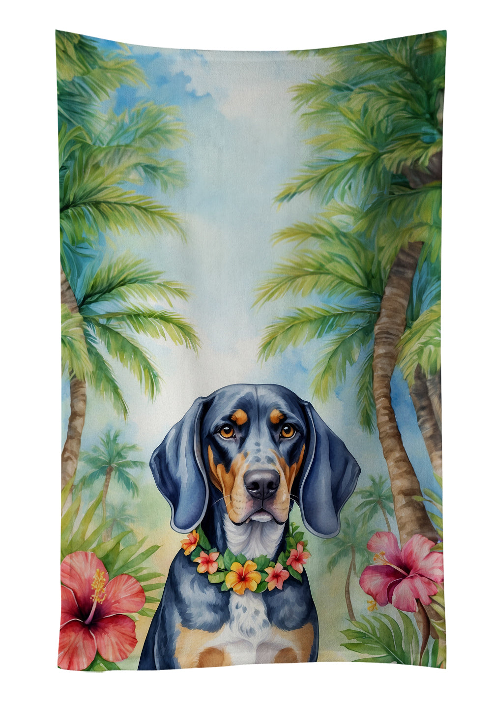Bluetick Coonhound Luau Kitchen Towel Velour Plush Front and Cotton Loop Back Machine Washable