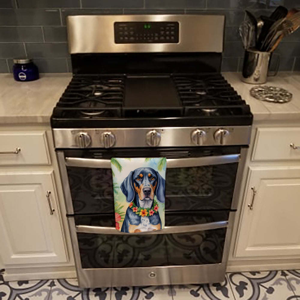 Bluetick Coonhound Luau Kitchen Towel Velour Plush Front and Cotton Loop Back Machine Washable
