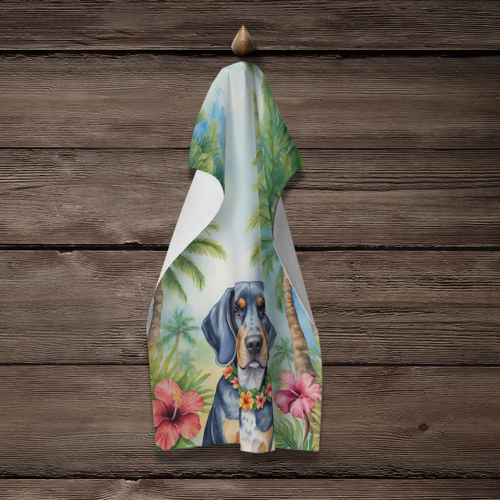 Bluetick Coonhound Luau Kitchen Towel Velour Plush Front and Cotton Loop Back Machine Washable