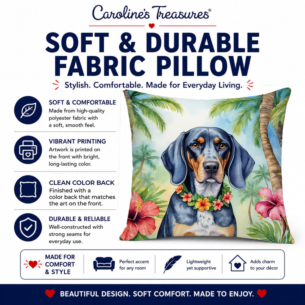 Bluetick Coonhound Luau Decorative Throw Pillow 14x14 Indoor Outdoor Accent Cushion, Fabric Cover with Insert for Sofa, Bed, Porch & Living Room