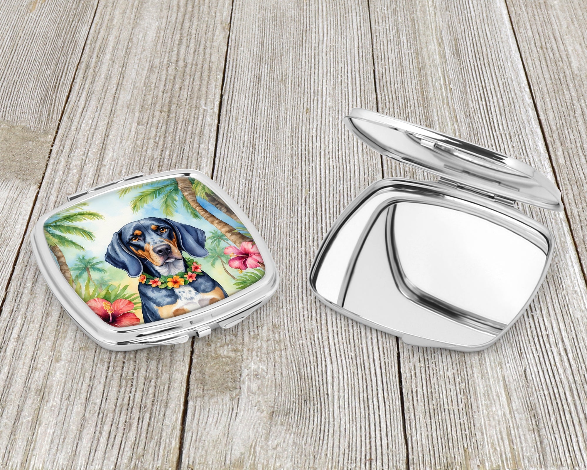 Bluetick Coonhound Luau Compact Mirror Decorative Travel Makeup Mirror for Women Girls Gifts Pocket Makeup Mirror Folding Handheld