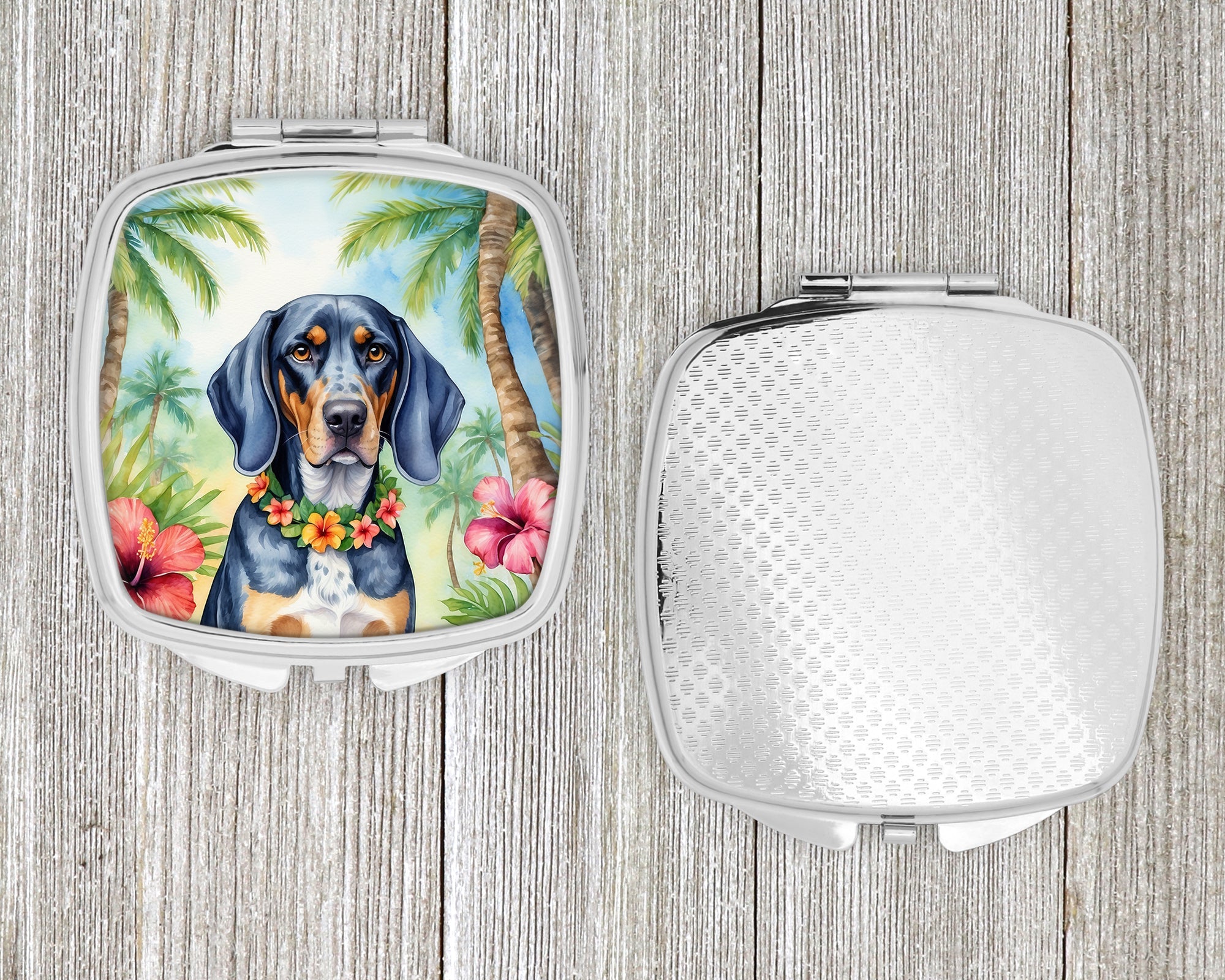 Bluetick Coonhound Luau Compact Mirror Decorative Travel Makeup Mirror for Women Girls Gifts Pocket Makeup Mirror Folding Handheld