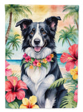 Border Collie Luau House Flag 28x40 Porch Sleeve Pole Decorative Outside Yard Banner Artwork Wall Hanging, Polyester