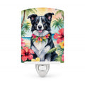 Border Collie Luau Ceramic Night Light Compact, UL-Certified, Ideal for Bedroom, Bathroom, Nursery, Hallway, Kitchen, 6x4x3, Multicolor