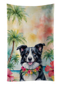 Border Collie Luau Kitchen Towel Velour Plush Front and Cotton Loop Back Machine Washable