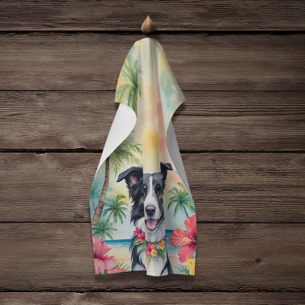 Border Collie Luau Kitchen Towel Velour Plush Front and Cotton Loop Back Machine Washable