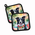Border Collie Luau Pot Holder Set of 2 Heat Resistant Quilted Hot Pads 7.5 x 7.5 Inch, Insulated Kitchen Trivets for Cooking & Baking