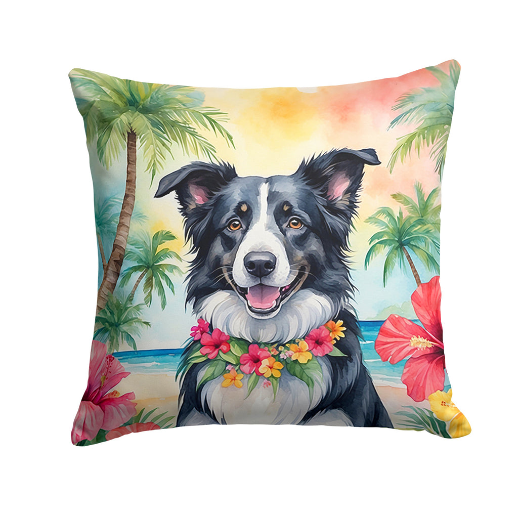 Border Collie Luau Decorative Throw Pillow 18x18 Indoor Outdoor Accent Cushion, Fabric Cover with Insert for Sofa, Bed, Porch & Living Room