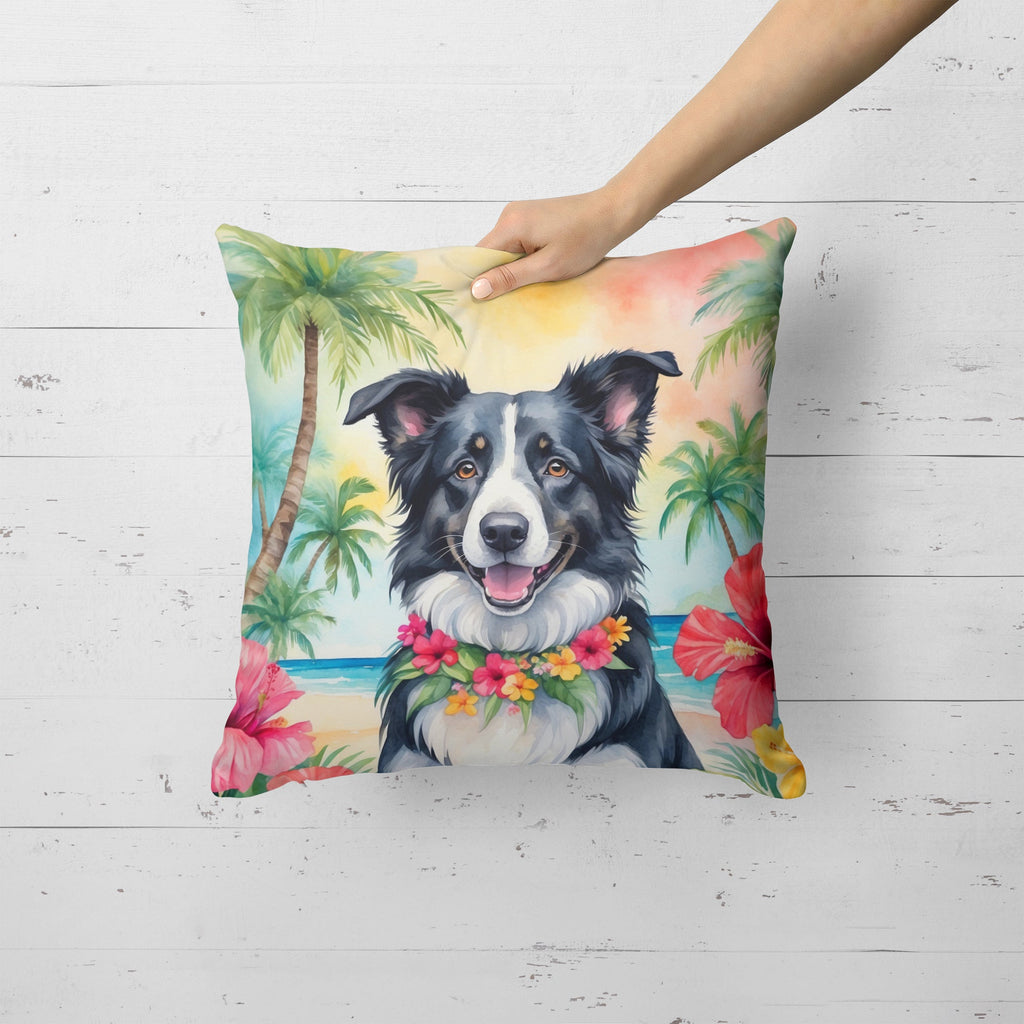 Border Collie Luau Decorative Throw Pillow 18x18 Indoor Outdoor Accent Cushion, Fabric Cover with Insert for Sofa, Bed, Porch & Living Room